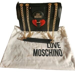 Love Moschino Black and Red Heart Chain Bag